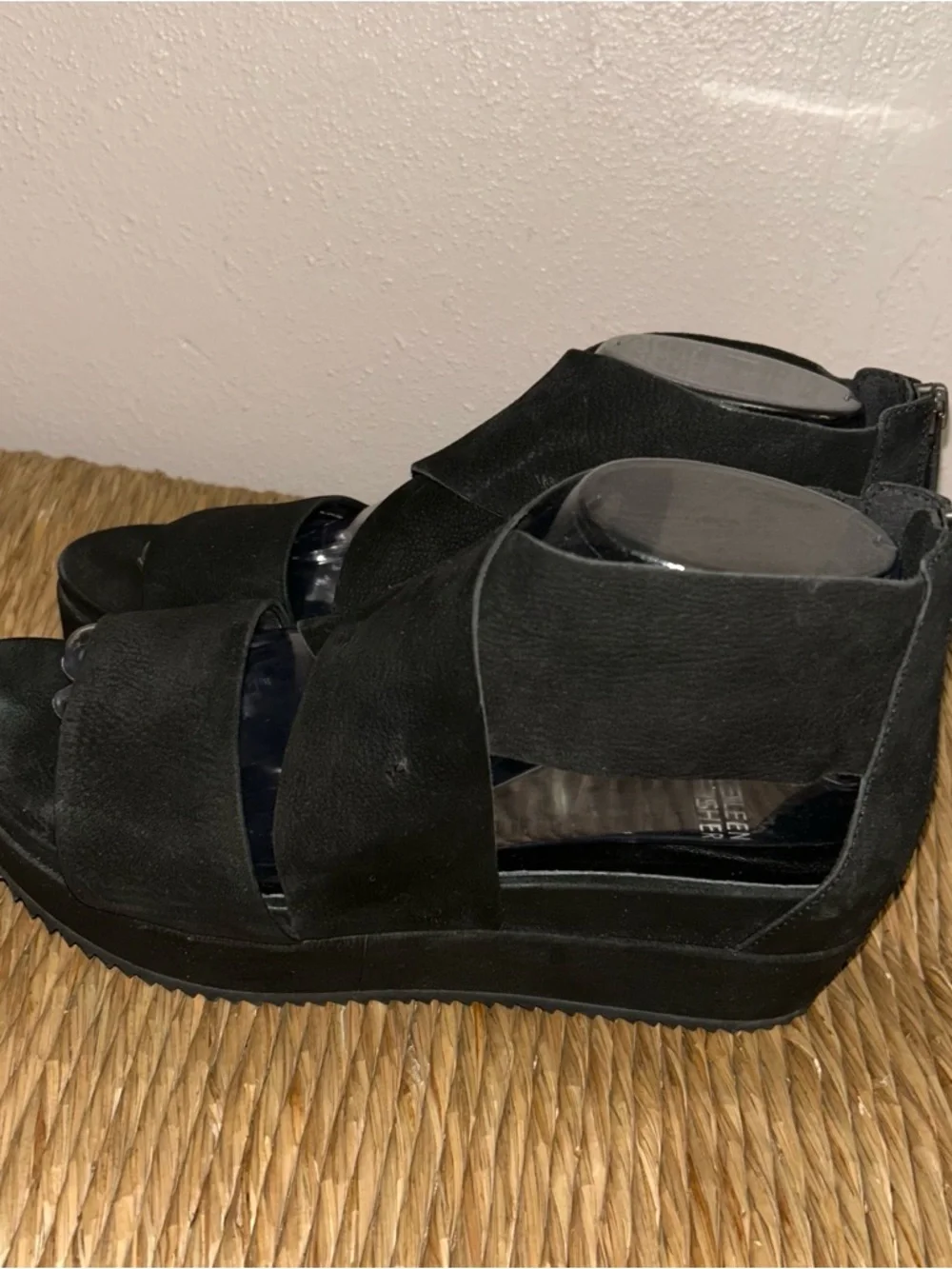 Eileen Fisher Black wedge Suede Platform Sandals